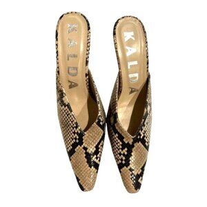 KALDA Alba 55 Snake Effect Mules in Beige